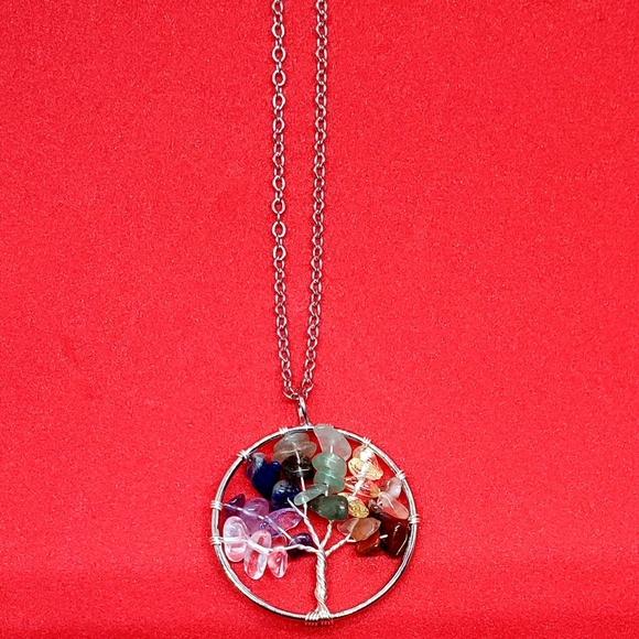 Small 7 Chakra Tree of Life Silver Chain Necklace - Picture 2 of 2